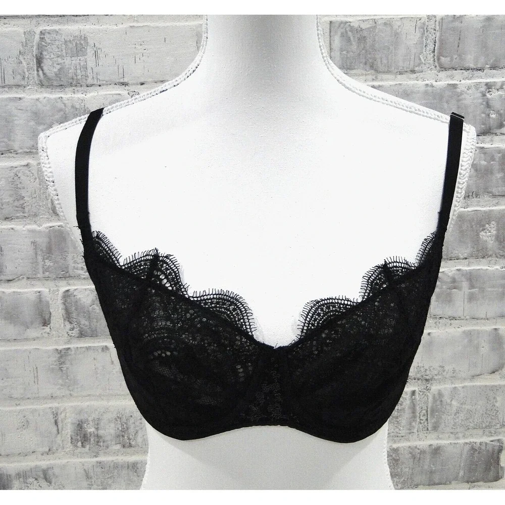 Victoria Secret Bra Dream Angels Push Up Without Padding 32DDD Black Lace Sequin